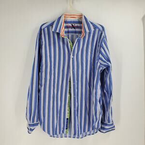 ROBERT GRAHAM X  Men XL Blue White Stipe Button up dress Shirt